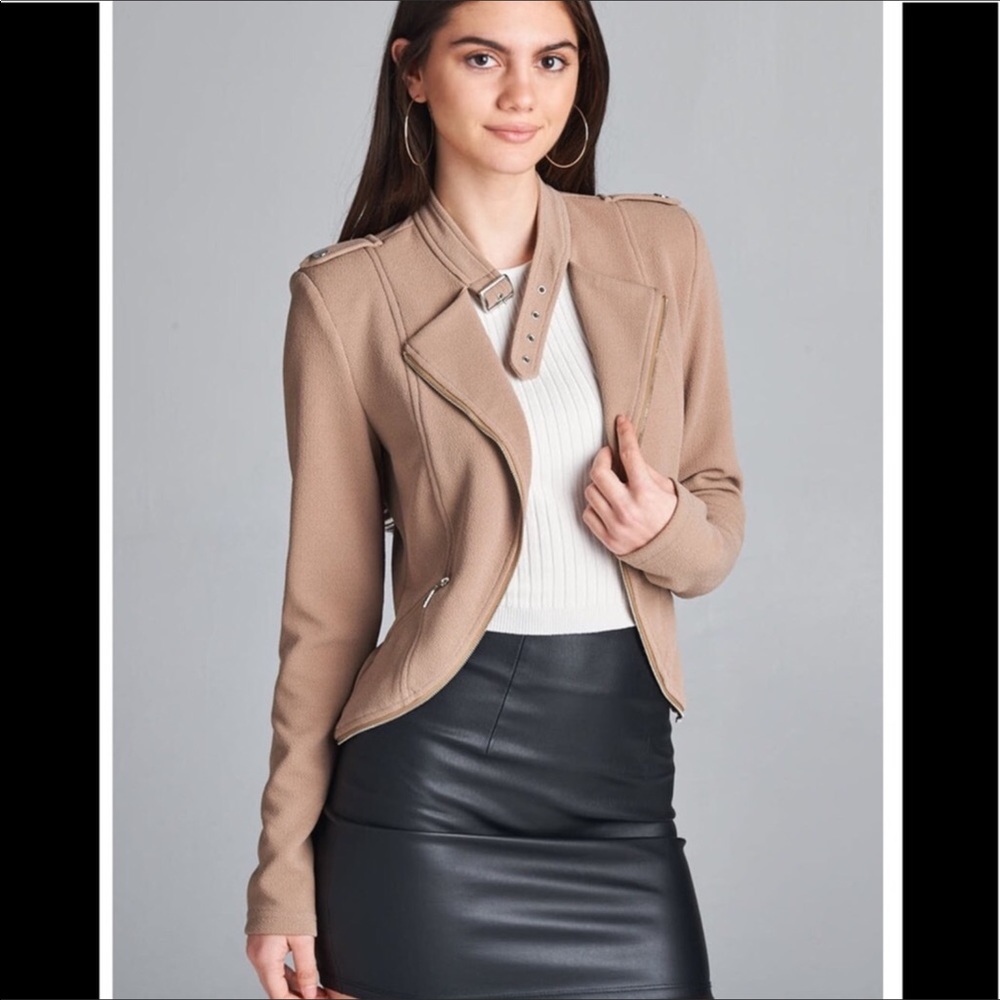 BRAND NEW Khaki COLORED Long Sleeve Moto Jacket